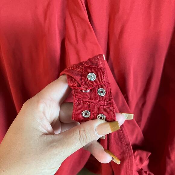 LOFT Womens Bodysuit Blush Red Flowy V Neck Long Sleeve Sheer Stretch Large - Picture 6 of 13